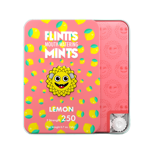 Flintts Mints Lemon F250 front of tin product photo
