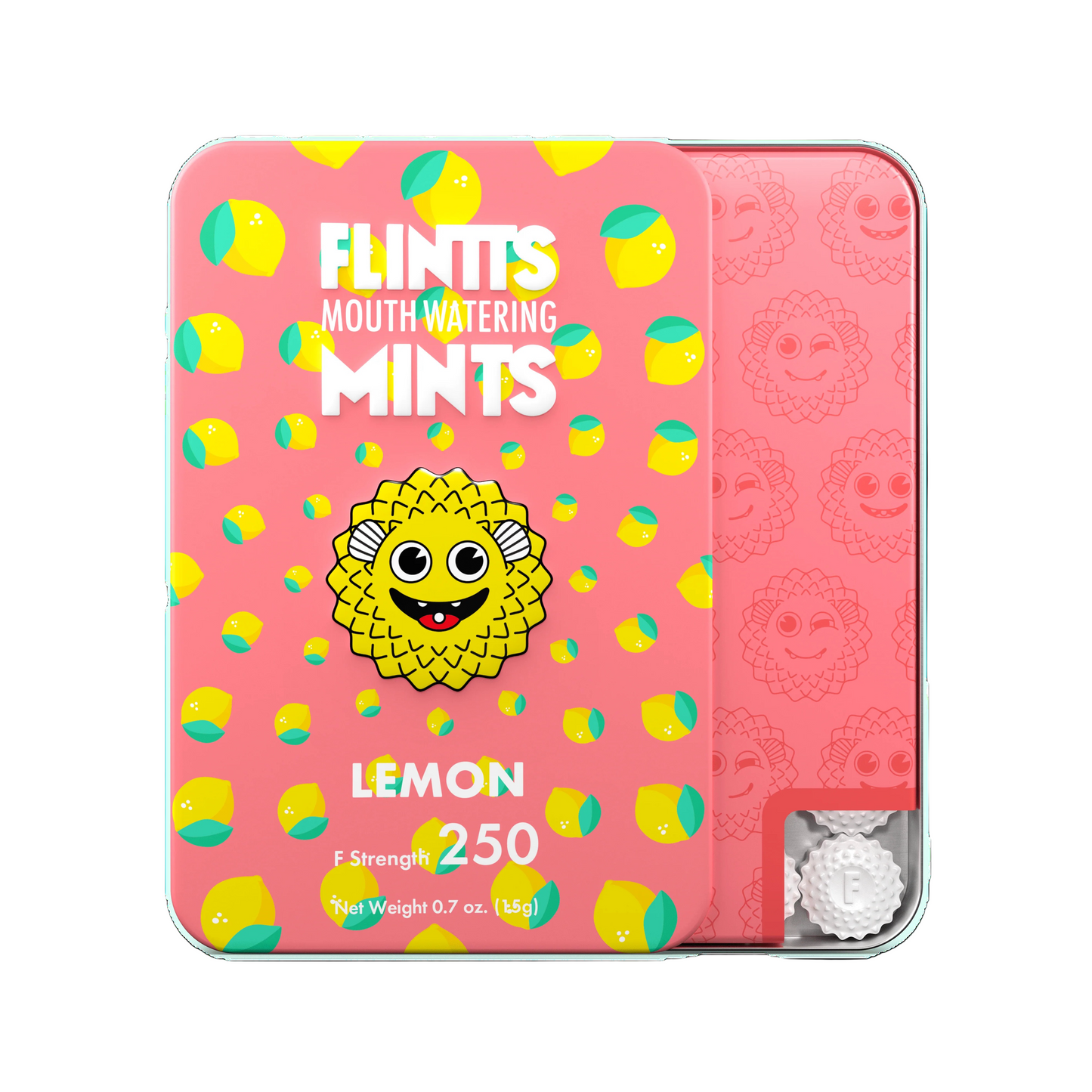 Flintts Mints Lemon F250 front of tin product photo