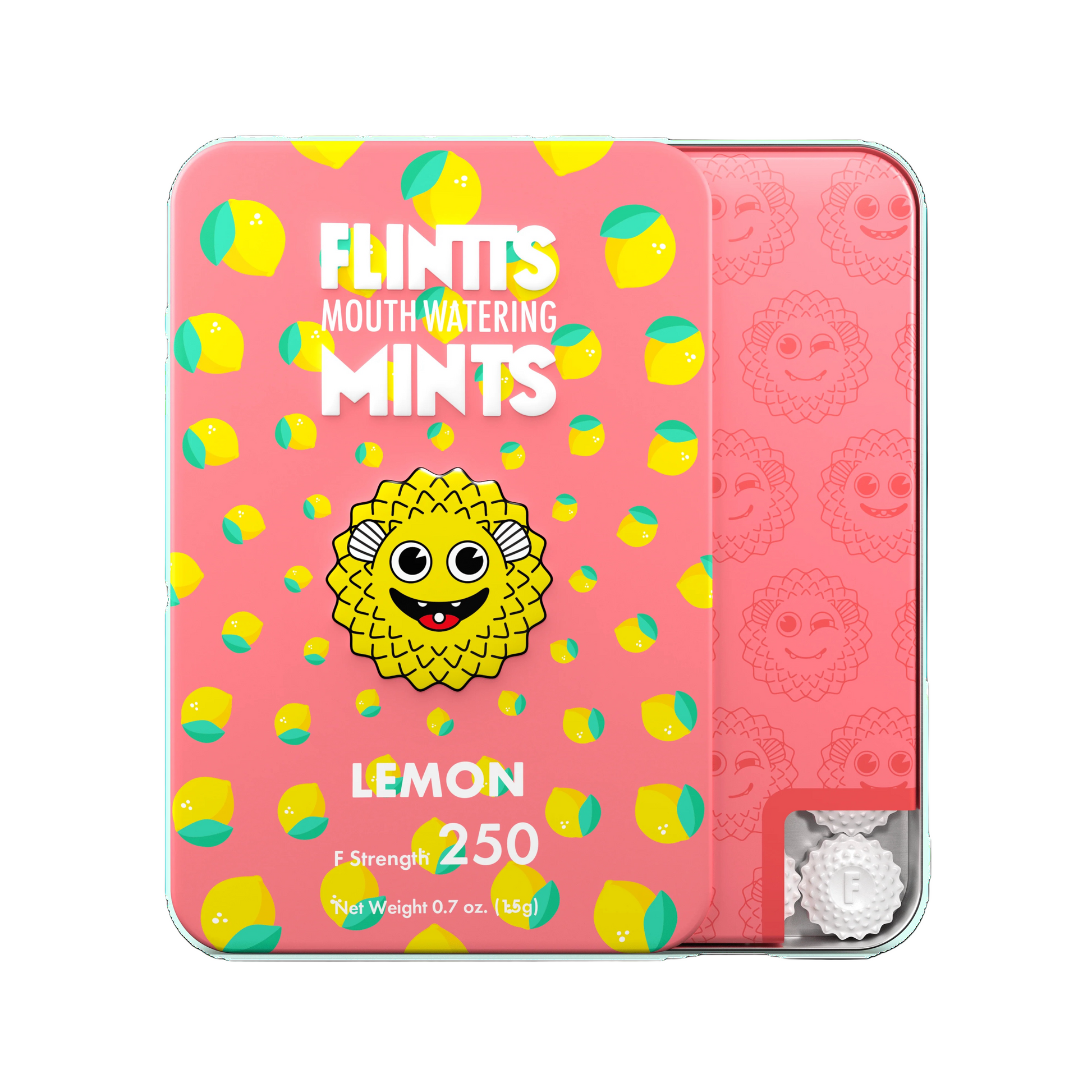 Flintts Mints Lemon F250 front of tin product photo