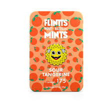 Flintts Mints Australia packaging with sour tangerine flavour on a white background